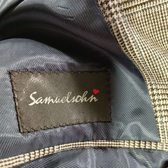 Samuelsohn Mens 52R Cashmere Sport Coat Blazer Jacket Gray Houndstooth Plaid - Picture 3 of 11